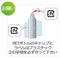 お願い　PETボトルのキャップとラベルはプラスチック②の手順を必ず守って下さい